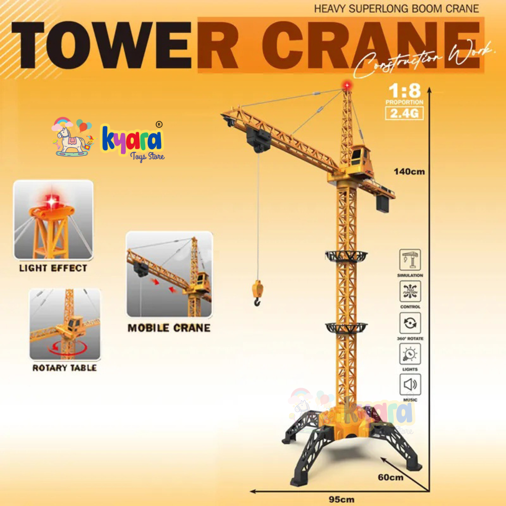 1/8 Alloy Engineering Tower Slewing Crane 2.4G RC Hammer-head Cranes Engineering Construction Model Toy With Light & Sound