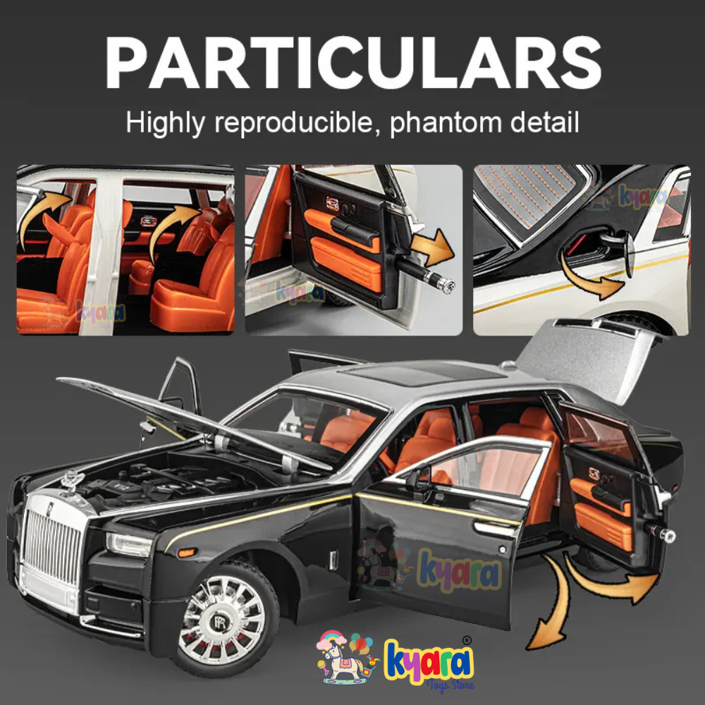 Rolls-royce Phantom Black-Silver Scale Model Diecast Metalcar - All Size