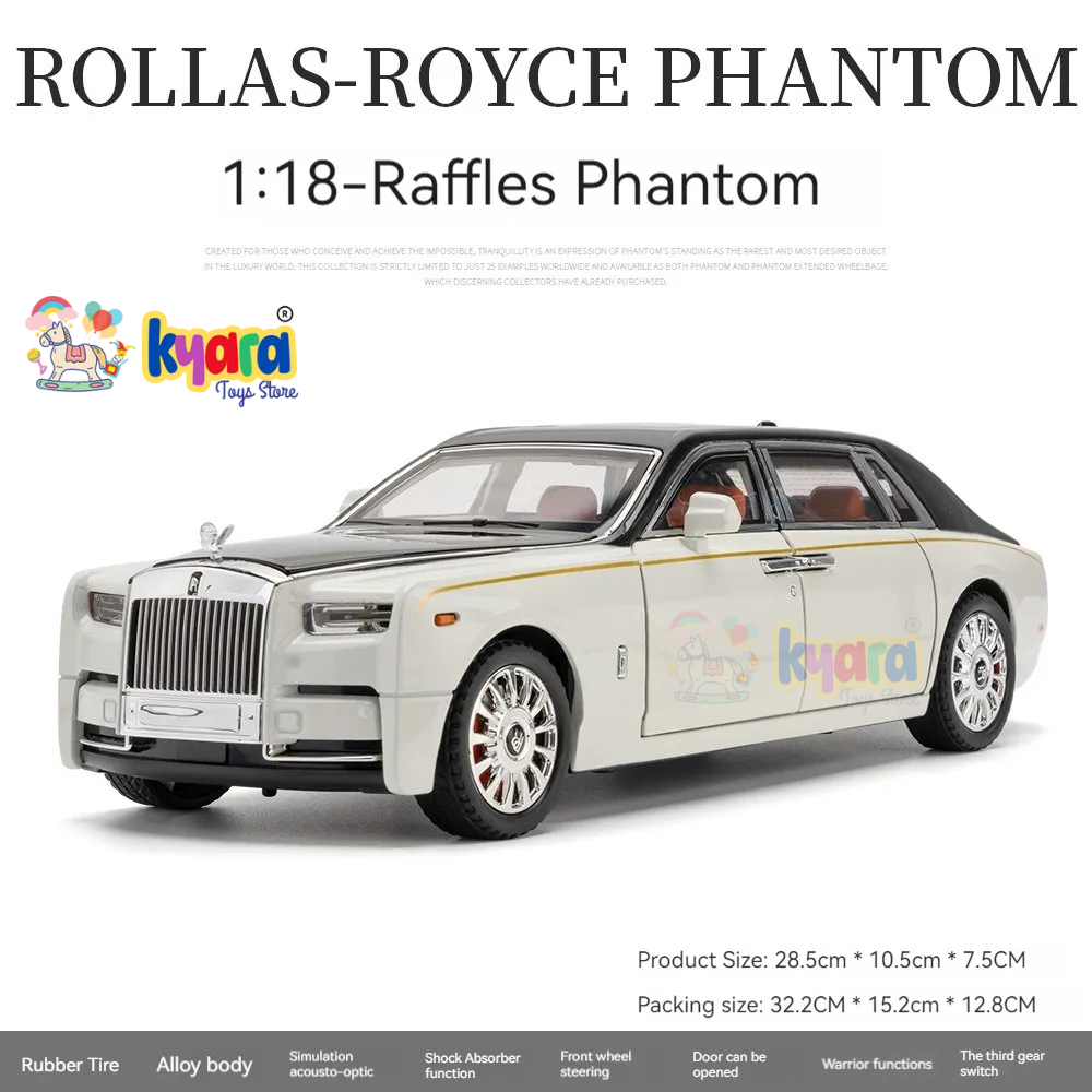 Rolls-royce Phantom Black-Silver Scale Model Diecast Metalcar - All Size