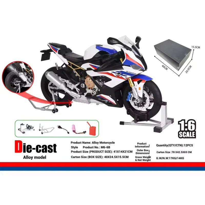 BMW S1000RR Smoke 1:6 Diecast Alloy Model Bike