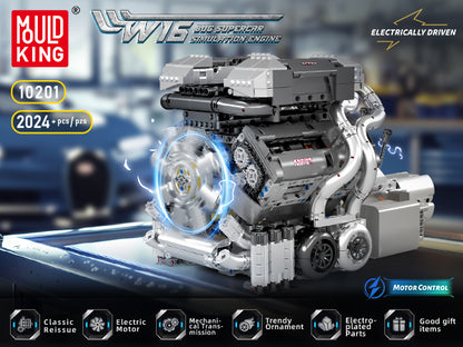 Mould King 10201 Motorised Hypercar W16 Engine & Gearbox Building Set | 2,024 Pcs