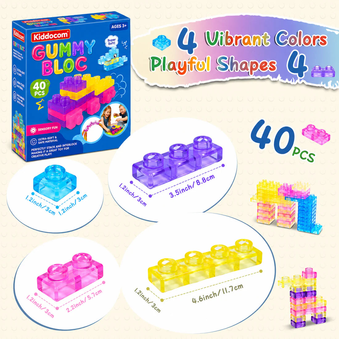 Gummy Blocks - 40pcs | Montessori, Sensory, Squishy and Stretchable