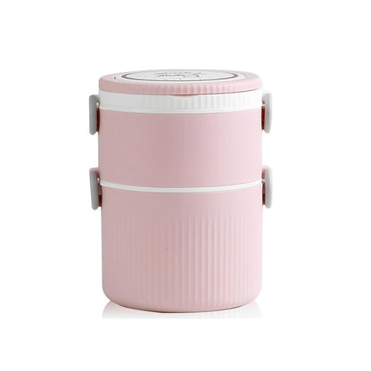Round Large 2 Layers Lunch Meal Box Adult Lunchbox Container