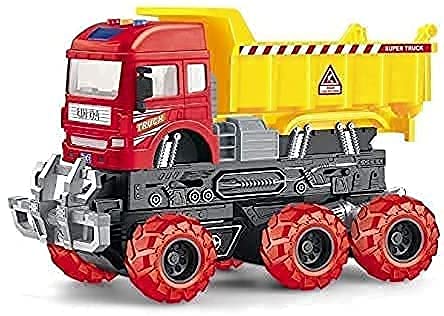 BIG SIZE 6X6 WHEEL DUMPER TRUCK PULL BACK CONSTRUCTION TRUCK VEHICLE TOY FRICTION POWERED WHEEL SOUND AND LIGHT EFFECT TOY TRUCK FOR KIDS [Size : 23Cm*15.5Cm*11.5Cm]