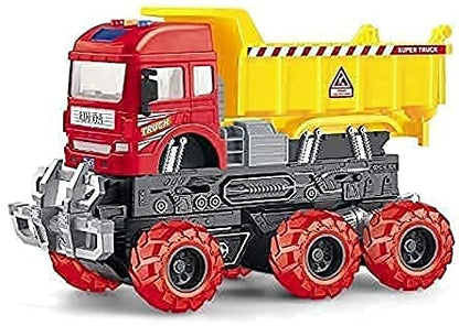 BIG SIZE 6X6 WHEEL DUMPER TRUCK PULL BACK CONSTRUCTION TRUCK VEHICLE TOY FRICTION POWERED WHEEL SOUND AND LIGHT EFFECT TOY TRUCK FOR KIDS [Size : 23Cm*15.5Cm*11.5Cm]