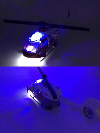RESCUE HELICOPTER TOYS,BUMP AND GO ACTION,PULL BACK DIE CAST MODEL WITH LIGHTS & SOUNDS, AIRCRAFT VEHICLES GIFT FOR KIDS TODDLER BOYS-COLORS AS PER STOCK