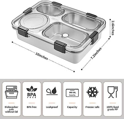 4 Compartment Lunch Box Stainless Steel Tiffin Box Microwave Safe