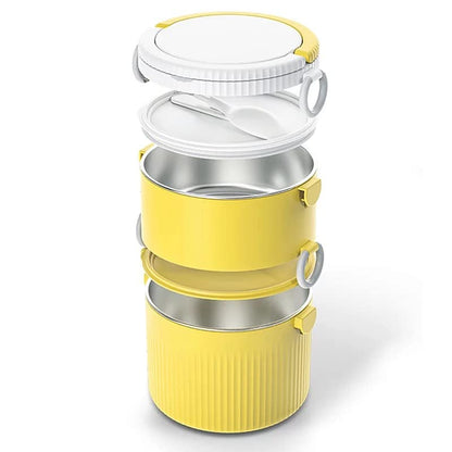Round Large 2 Layers Lunch Meal Box Adult Lunchbox Container