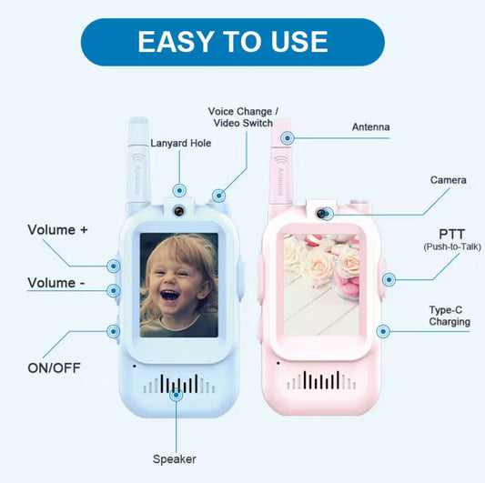 Video Walkie Talkies 2.0 | 2” Screen, Share Pic, Micro Chat, Emoji