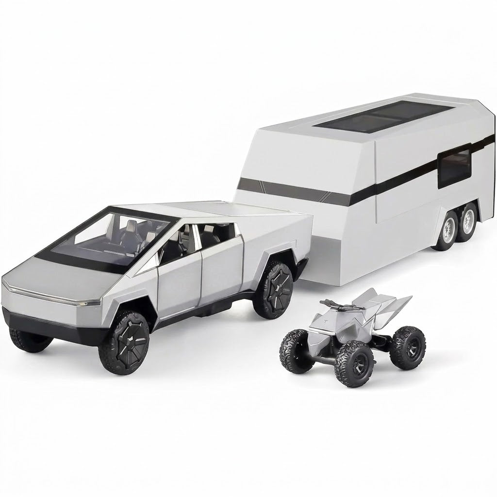 Tesla Cyber Truck Pick-up Trailer Camper 1:24 Diecast Scale Model Car