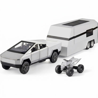 Tesla Cyber Truck Pick-up Trailer Camper 1:24 Diecast Scale Model Car