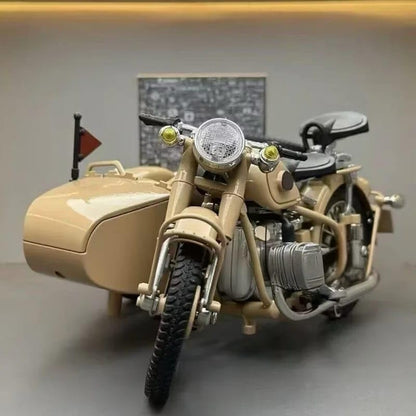 Vintage Military Sidecar Motorcycle 1:10  Die Cast Model
