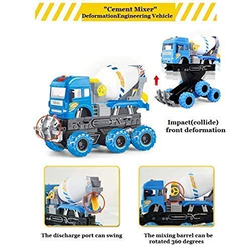 BIG SIZE HEAVY 6X6 PULL BACK DEFORMATION CONSTRUCTION TRUCK VEHICLE TOY FOR KIDS FRICTION POWERED WHEEL SOUND AND LIGHT EFFECT TOY TRUCK FOR 3+ YEARS OLD BOYS GIRLS (CEMENT MIXER TRUCK) [SIZE:-24.5CM*17CM*11.5CM]