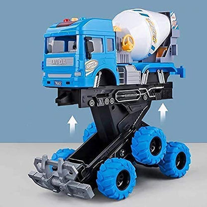 BIG SIZE HEAVY 6X6 PULL BACK DEFORMATION CONSTRUCTION TRUCK VEHICLE TOY FOR KIDS FRICTION POWERED WHEEL SOUND AND LIGHT EFFECT TOY TRUCK FOR 3+ YEARS OLD BOYS GIRLS (CEMENT MIXER TRUCK) [SIZE:-24.5CM*17CM*11.5CM]