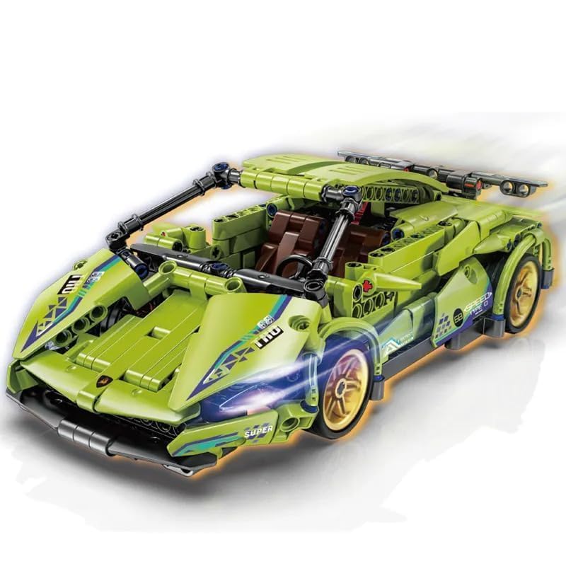 Green Lambo 1:18 Scale Racing Pull-Back Supercar Building Blocks Set