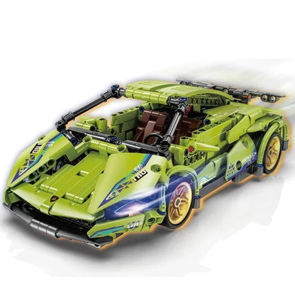 Green Lambo 1:18 Scale Racing Pull-Back Supercar Building Blocks Set