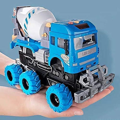 BIG SIZE HEAVY 6X6 PULL BACK DEFORMATION CONSTRUCTION TRUCK VEHICLE TOY FOR KIDS FRICTION POWERED WHEEL SOUND AND LIGHT EFFECT TOY TRUCK FOR 3+ YEARS OLD BOYS GIRLS (CEMENT MIXER TRUCK) [SIZE:-24.5CM*17CM*11.5CM]