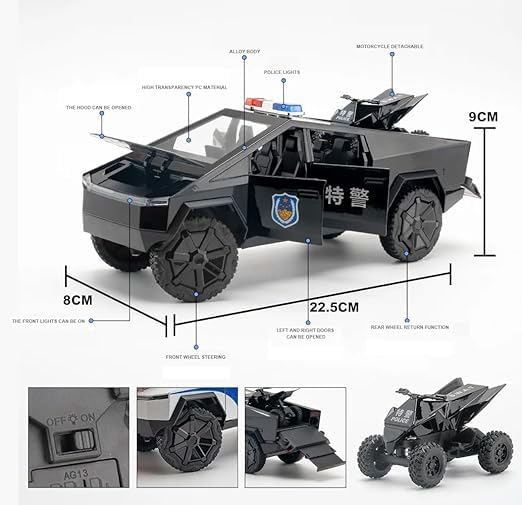 Tesla Cyber Police Truck Exclusive Scale Model Diecast Metalcar - All Size