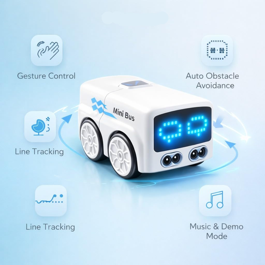Magic Bus - Follow Line Car, Auto LED Expression Lights & 4 Play Modes