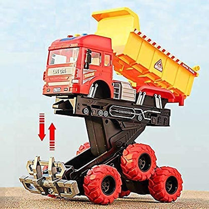 BIG SIZE 6X6 WHEEL DUMPER TRUCK PULL BACK CONSTRUCTION TRUCK VEHICLE TOY FRICTION POWERED WHEEL SOUND AND LIGHT EFFECT TOY TRUCK FOR KIDS [Size : 23Cm*15.5Cm*11.5Cm]