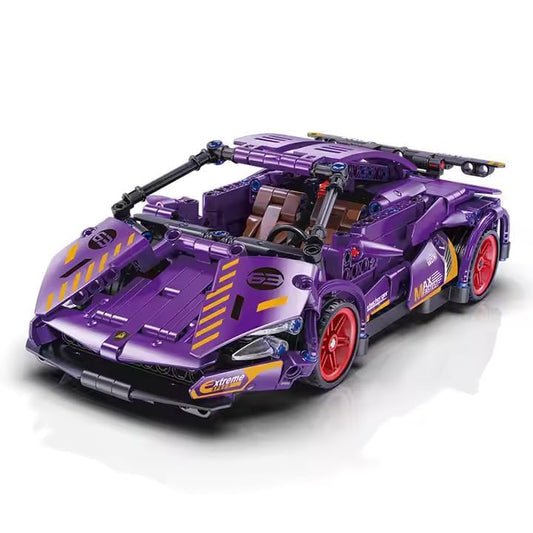 Purple Lambo 1:18 Scale Racing Pull-Back Supercar Building Blocks Set