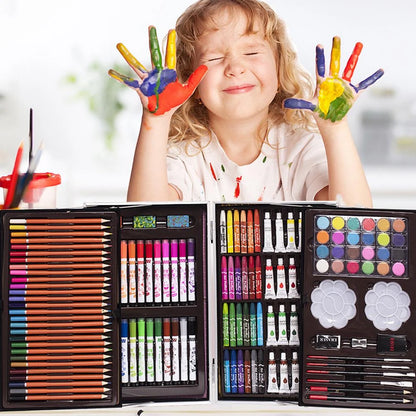 145 PIECES DRAWING COLOR KIT SKETCH COLOUR PENCIL SET OIL PASTELS COLOUR SET WATERCOLOR CAKES PAINT BRUSH SHARPENER ERASER STATIONARY ART SUPPLIES FOR ARTIST [SIZE:-34CM*23CM*8.5CM]