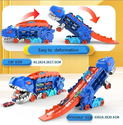 Dinosaur Transport Truck Toy with Foldable Sliding Race Track
