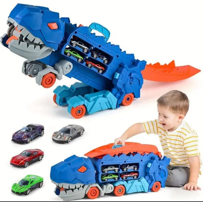 Dinosaur Transport Truck Toy with Foldable Sliding Race Track