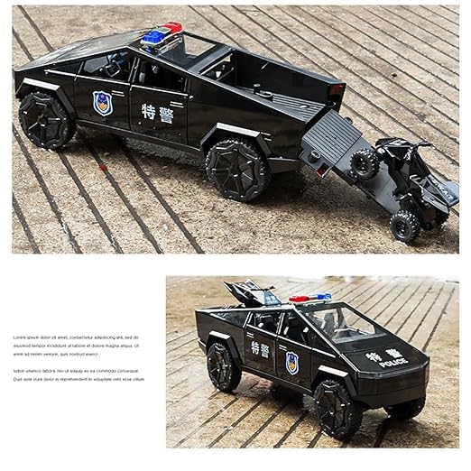 Tesla Cyber Police Truck Exclusive Scale Model Diecast Metalcar - All Size