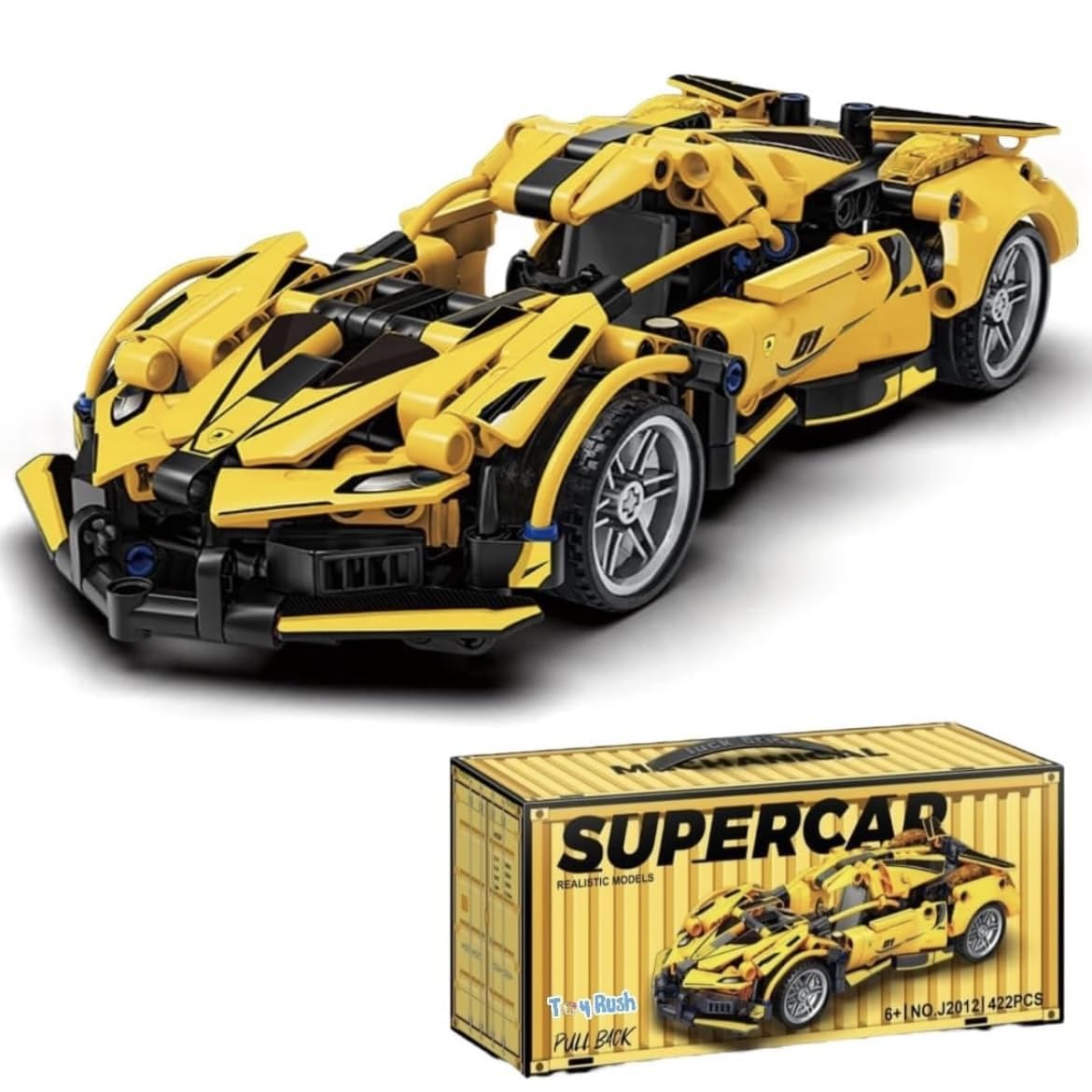 Yellow Ferrari 1:18 Scale Racing Pull-Back Supercar Building Blocks Set