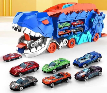 Dinosaur Transport Truck Toy with Foldable Sliding Race Track