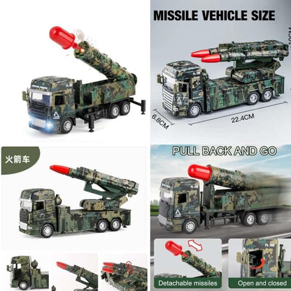 PULL BACK & GO MISSILE LAUNCHER TRUCK FOR KIDS - MISSILE VEHICLE MODEL FOR CHILDREN BOYS GIRLS - MILITARY DIE CAST FIGHTING TRUCK GIFT FOR BOYS - ARMY OPERATIONS METAL TRUCK TOY  [SIZE:-21CM*11CM*7CM]