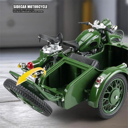 Vintage Military Sidecar Motorcycle 1:10  Die Cast Model
