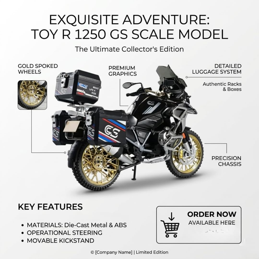 BMW R1250 GS Adventure 1:10 Diecast Alloy Model Bike