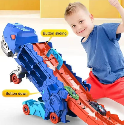 Dinosaur Transport Truck Toy with Foldable Sliding Race Track