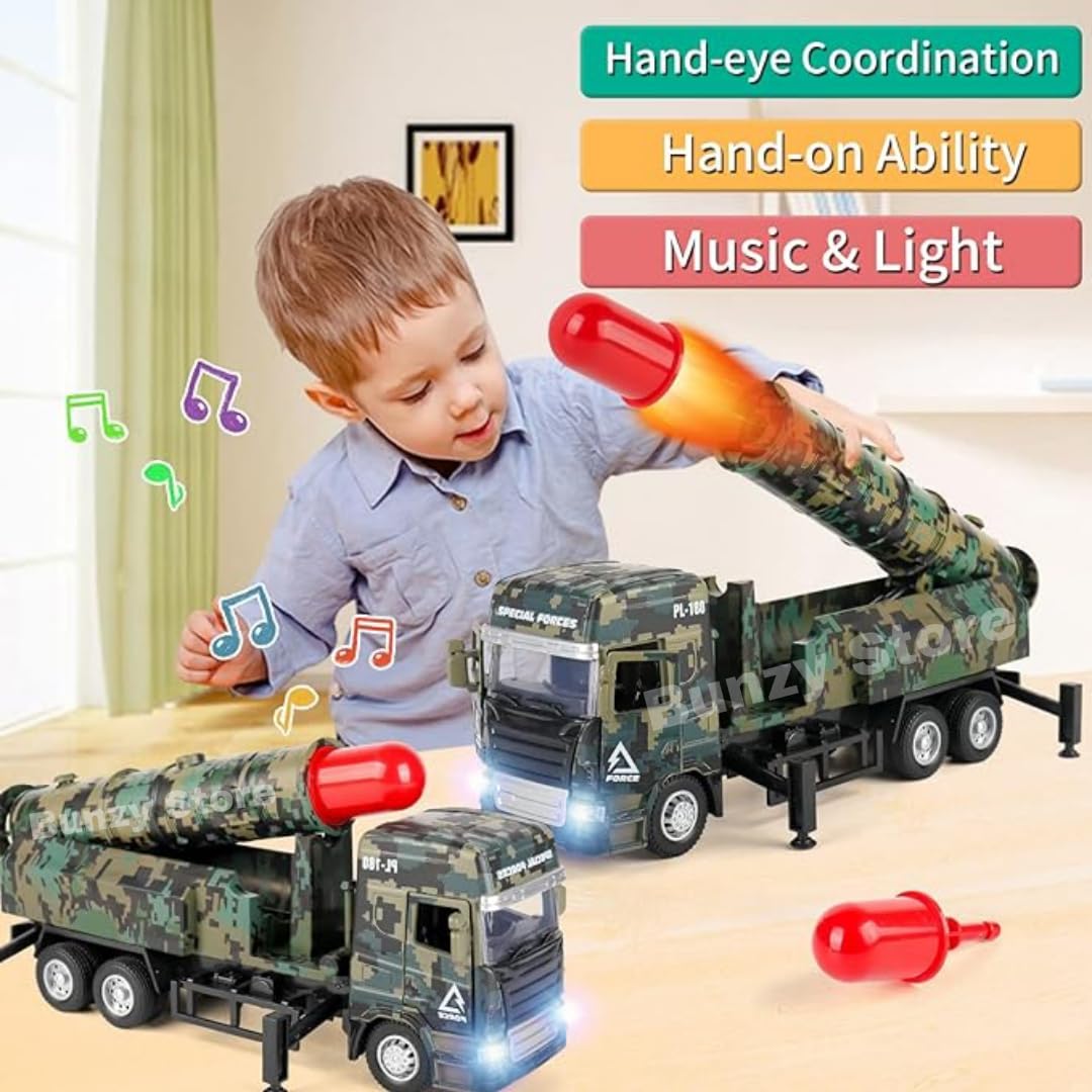 PULL BACK & GO MISSILE LAUNCHER TRUCK FOR KIDS - MISSILE VEHICLE MODEL FOR CHILDREN BOYS GIRLS - MILITARY DIE CAST FIGHTING TRUCK GIFT FOR BOYS - ARMY OPERATIONS METAL TRUCK TOY  [SIZE:-21CM*11CM*7CM]