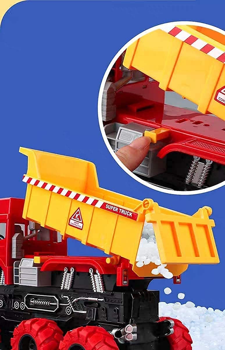 BIG SIZE 6X6 WHEEL DUMPER TRUCK PULL BACK CONSTRUCTION TRUCK VEHICLE TOY FRICTION POWERED WHEEL SOUND AND LIGHT EFFECT TOY TRUCK FOR KIDS [Size : 23Cm*15.5Cm*11.5Cm]