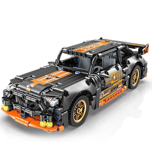Orange Mustang 1:18 Scale Racing Pull-Back Supercar Building Blocks Set |