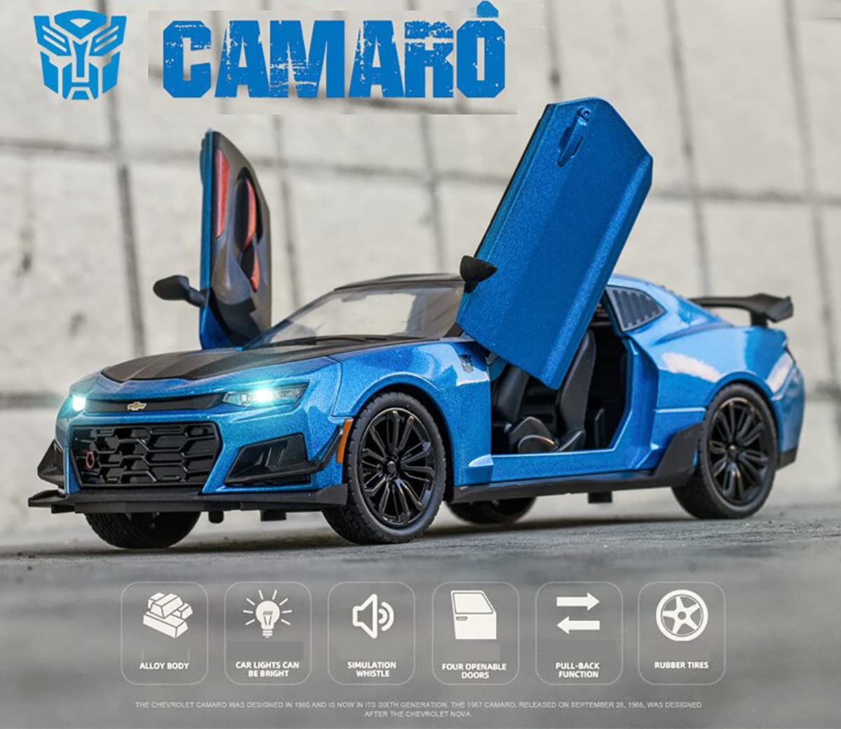 CHEVROLET CAMARO 1:32 DIECAST METAL PULLBACK TOY CAR WITH OPENABLE DOORS & LIGHT, MUSIC BOYS CAR FOR KIDS BEST TOYS GIFTS TOYS FOR KIDS [SIZE:-16CM*6.5CM*4.6CM]【 MULTICOLOR 】