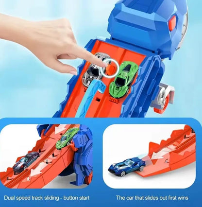Dinosaur Transport Truck Toy with Foldable Sliding Race Track