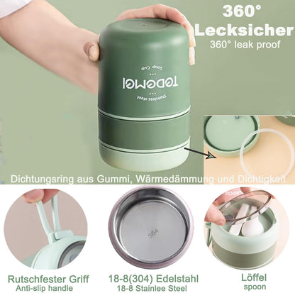 2 Container Portable Thermal Lunch Box with Stainless Steel