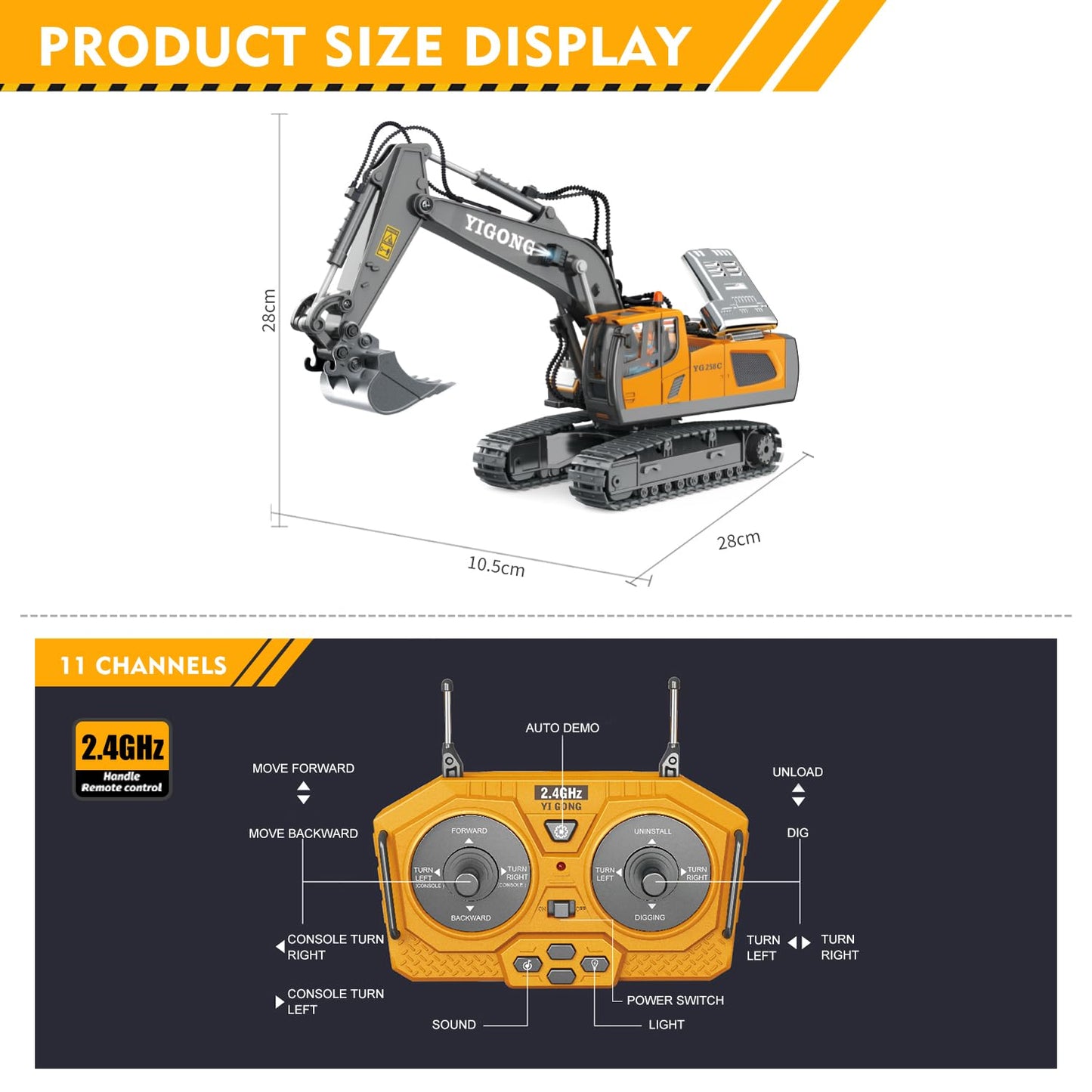 EXCAVATOR TOYS FOR BOYS 3-5 YEAR OLD REMOTE CONTROL DIGGER CONSTRUCTION TOYS RC VEHICLES TRACTOR SANDBOX TRUCK FOR BOYS 5-7 YEAR OLD [SIZE:-28CM*28CM*10.5CM]