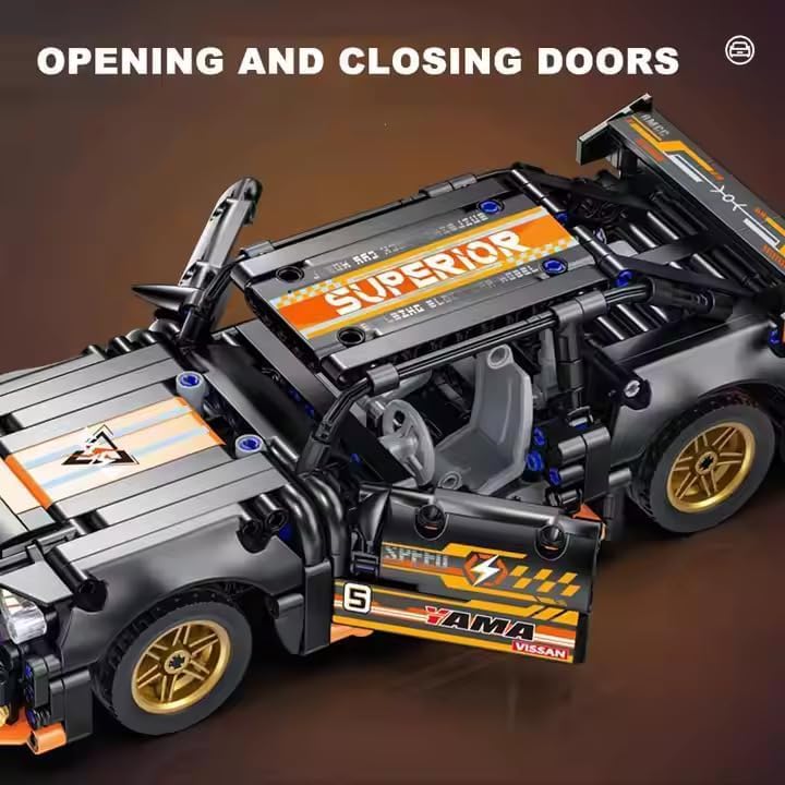 Orange Mustang 1:18 Scale Racing Pull-Back Supercar Building Blocks Set |