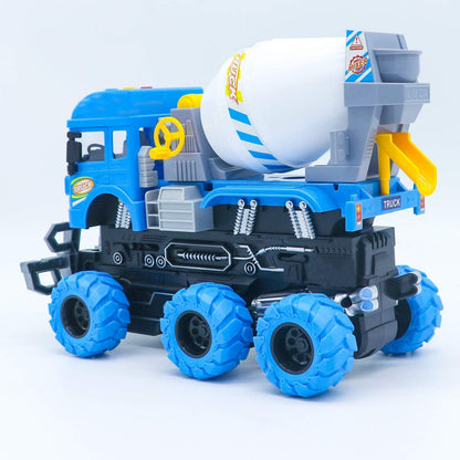 BIG SIZE HEAVY 6X6 PULL BACK DEFORMATION CONSTRUCTION TRUCK VEHICLE TOY FOR KIDS FRICTION POWERED WHEEL SOUND AND LIGHT EFFECT TOY TRUCK FOR 3+ YEARS OLD BOYS GIRLS (CEMENT MIXER TRUCK) [SIZE:-24.5CM*17CM*11.5CM]
