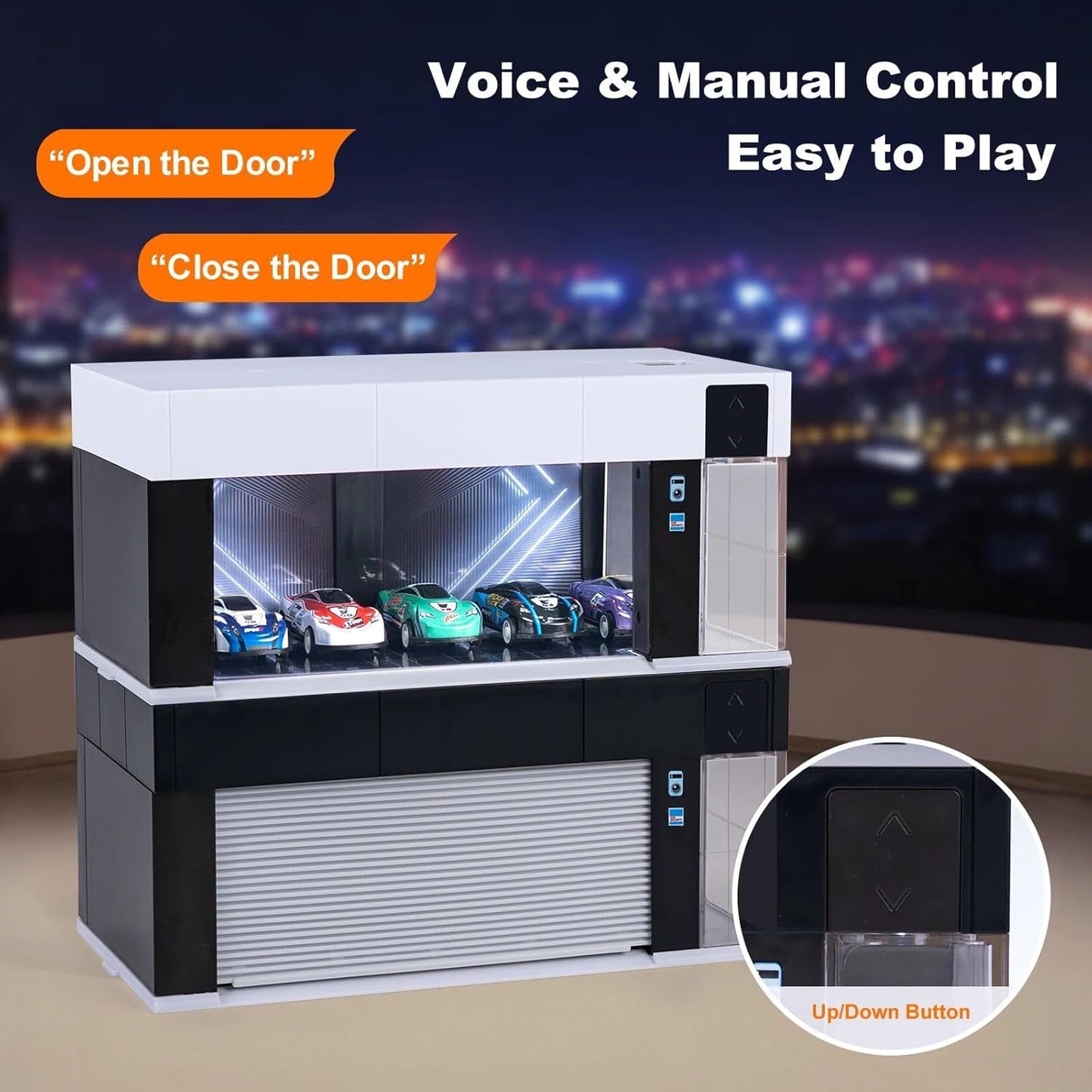 Garage Display Case with Voice Control, LED Lighting, Dustproof Design for Diecast Models