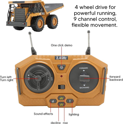 REMOTE CONTROL CONSTRUCTION DUMP TRUCK TOYS WITH 9 CHANNEL WITH RECHARGEABLE BATTERIES METAL AND LIGHT/SOUND RC DUMP TRUCK TOYS GIFTS IDEAS FOR 3 YEARS OLD KIDS - MULTICOLOR