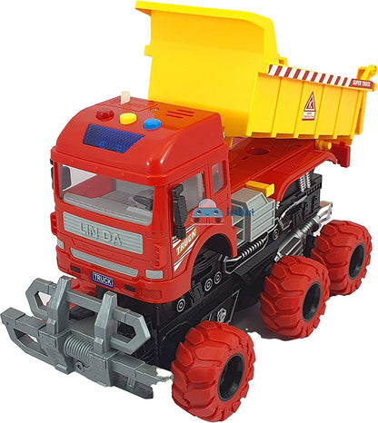 BIG SIZE 6X6 WHEEL DUMPER TRUCK PULL BACK CONSTRUCTION TRUCK VEHICLE TOY FRICTION POWERED WHEEL SOUND AND LIGHT EFFECT TOY TRUCK FOR KIDS [Size : 23Cm*15.5Cm*11.5Cm]