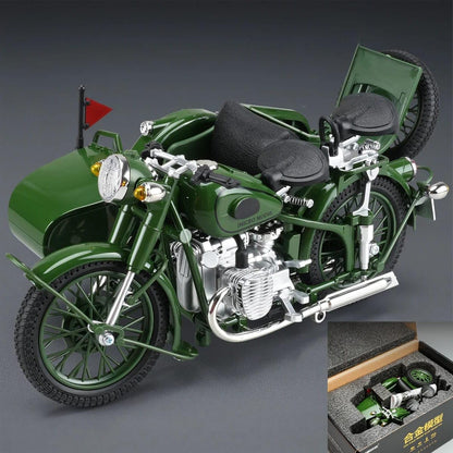Vintage Military Sidecar Motorcycle 1:10  Die Cast Model