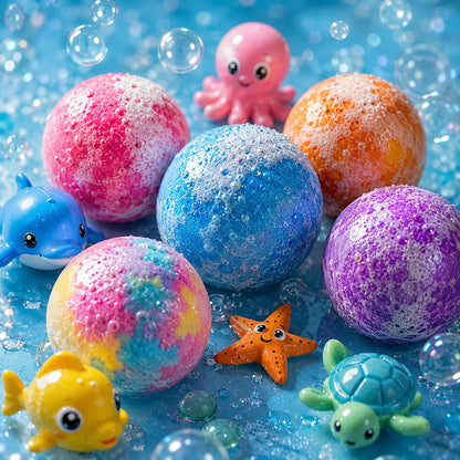 Giggle Tree Bath Bombs for Kids Gift Set, 12 ocean-themed fizzers