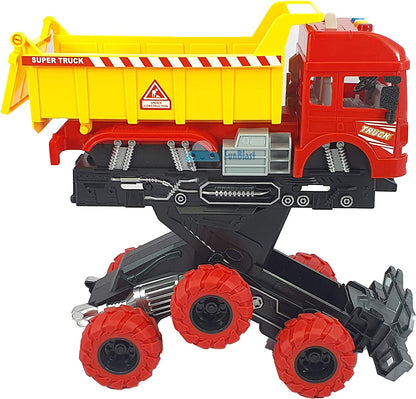 BIG SIZE 6X6 WHEEL DUMPER TRUCK PULL BACK CONSTRUCTION TRUCK VEHICLE TOY FRICTION POWERED WHEEL SOUND AND LIGHT EFFECT TOY TRUCK FOR KIDS [Size : 23Cm*15.5Cm*11.5Cm]